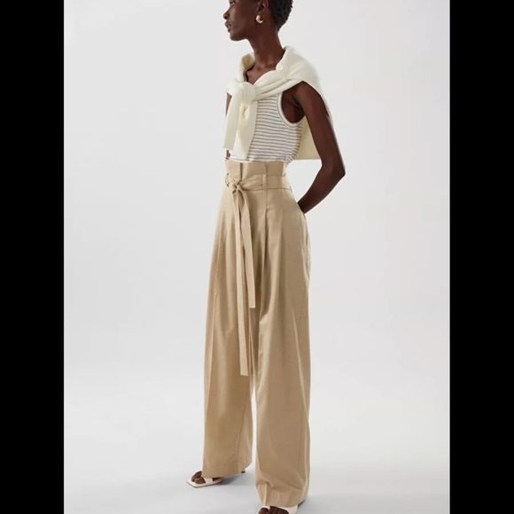 Mango beige wide leg pants paper bag waist - Picture 1 of 7